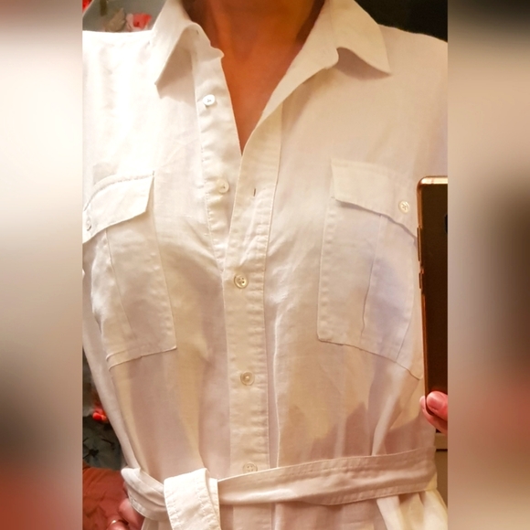 Trenery 100% linen white shirt dress 12 - Picture 3 of 9